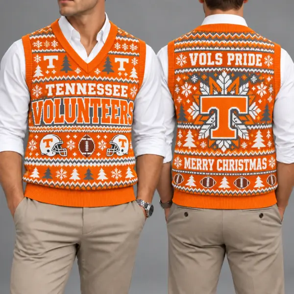 Tennessee Volunteers Christmas Argyle Football Fan V-Neck Sleeveless Knit Vest