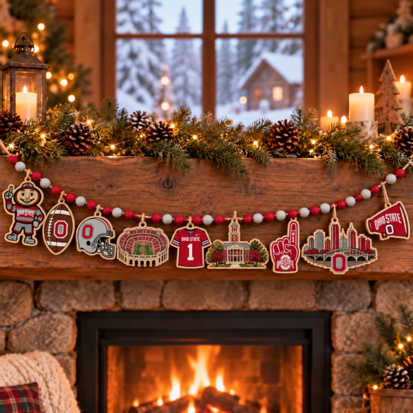 Ohio State Buckeyes Wooden Christmas Garland – Football Team Holiday Hanging Decorations