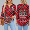 Ohio State Buckeyes Women's Christmas Plaid V-Neck Collar Long Sleeve Casual Shirt with Festive Holiday Print