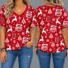 Ohio State Buckeyes Women’s Christmas Reindeer Snowflake All-Over Print V-Neck Short Sleeve Shirt