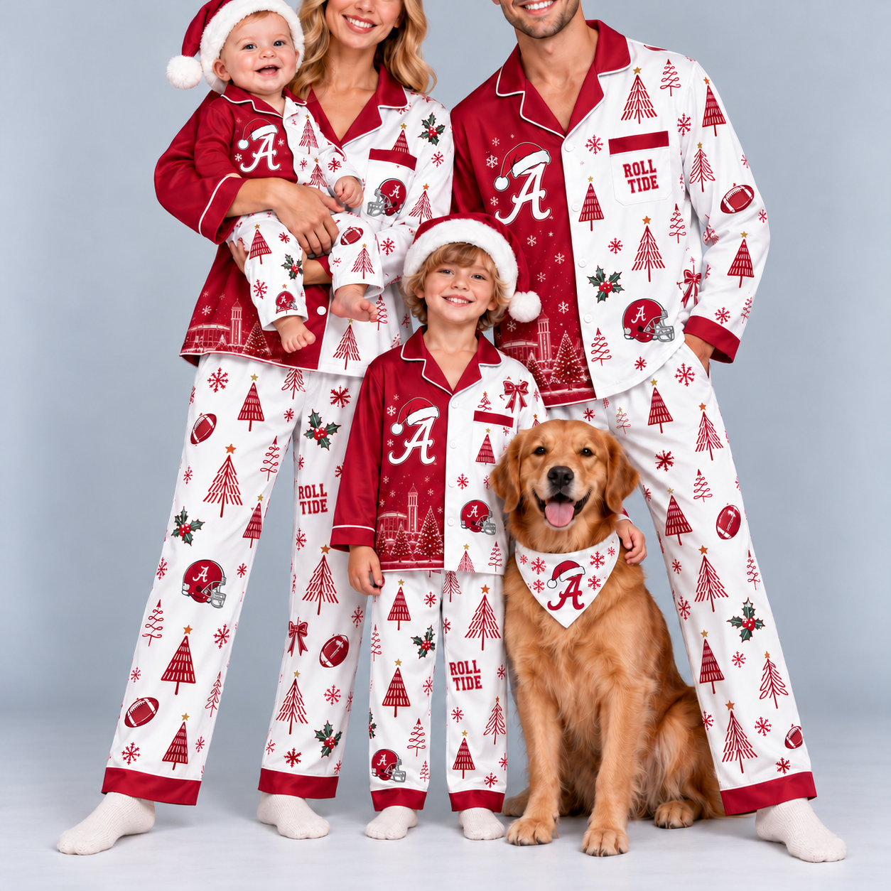 Alabama Crimson Tide Family Matching Christmas Pajamas Set - Football Fan Sleepwear, Festive Family Outfit