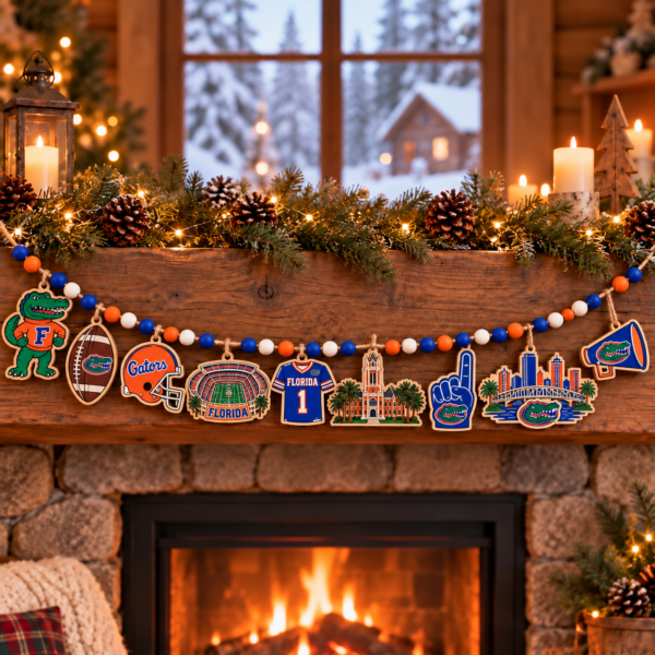 Florida Gators Wooden Christmas Garland – Football Team Holiday Hanging Decorations