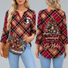 Florida State Seminoles Women's Christmas Plaid V-Neck Collar Long Sleeve Casual Shirt with Festive Holiday Print