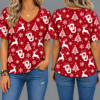 Oklahoma Sooners Women’s Christmas Reindeer Snowflake All-Over Print V-Neck Short Sleeve Shirt
