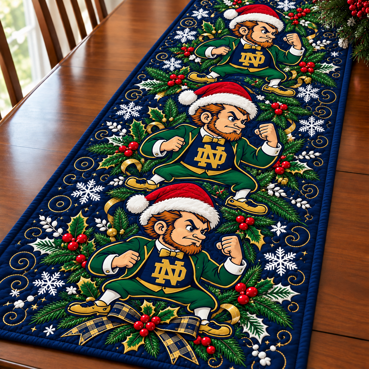 Notre Dame Fighting Irish Christmas Mascot Table Runner