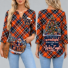 Auburn Tigers Women's Christmas Plaid V-Neck Collar Long Sleeve Casual Shirt with Festive Holiday Print