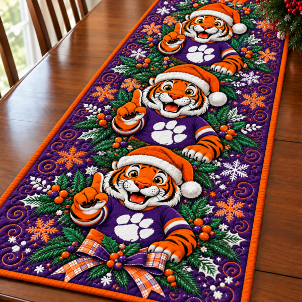 Clemson Tigers Christmas Mascot Table Runner