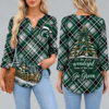 Michigan State Spartans Women's Christmas Plaid V-Neck Collar Long Sleeve Casual Shirt with Festive Holiday Print