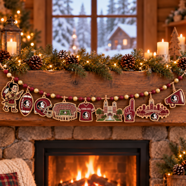 Florida State Seminoles Wooden Christmas Garland – Football Team Holiday Hanging Decorations