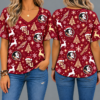 Florida State Seminoles Women’s Christmas Reindeer Snowflake All-Over Print V-Neck Short Sleeve Shirt