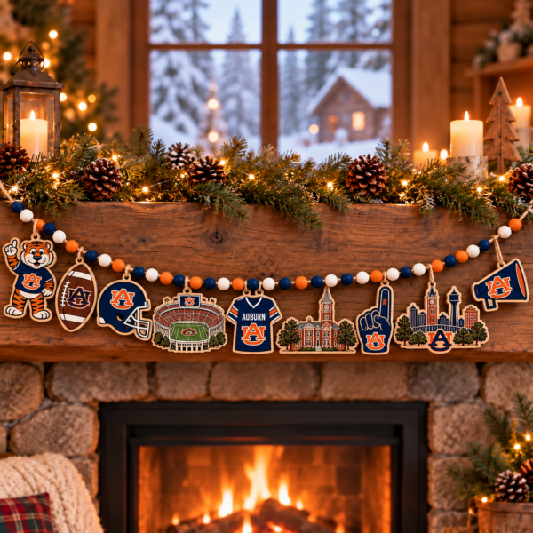 Auburn Tigers Wooden Christmas Garland – Football Team Holiday Hanging Decorations