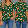 Miami Hurricanes Women’s Christmas Reindeer Snowflake All-Over Print V-Neck Short Sleeve Shirt