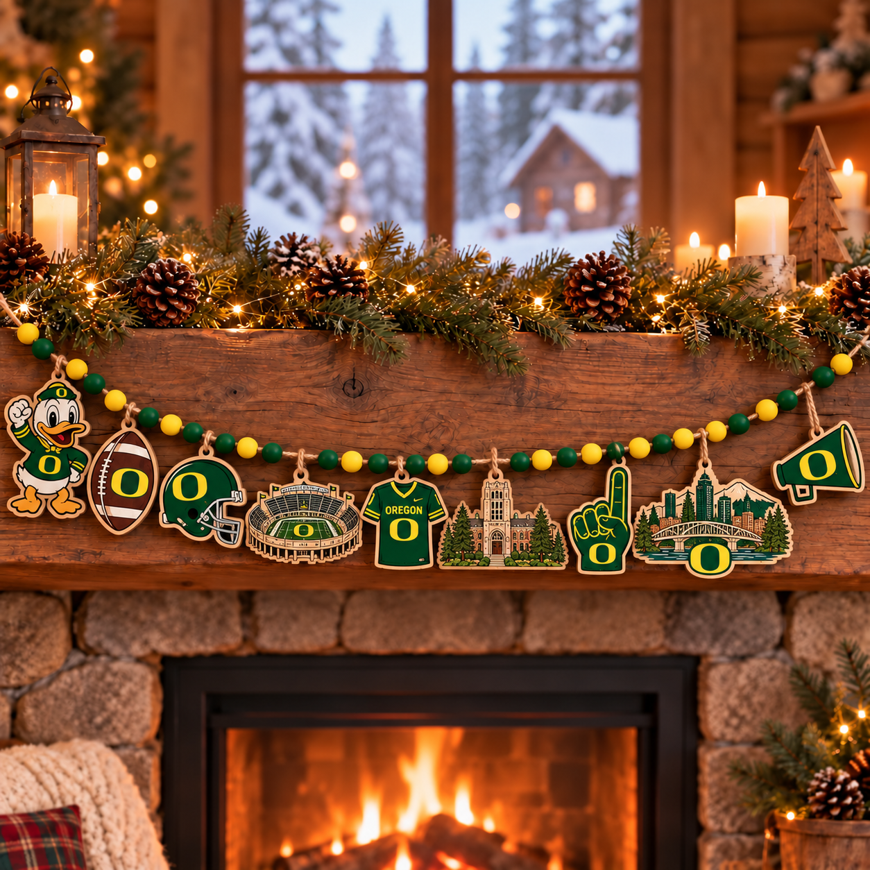Oregon Ducks Wooden Christmas Garland – Football Team Holiday Hanging Decorations