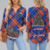Florida Gators Women's Christmas Plaid V-Neck Collar Long Sleeve Casual Shirt with Festive Holiday Print