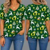 Oregon Ducks Women’s Christmas Reindeer Snowflake All-Over Print V-Neck Short Sleeve Shirt