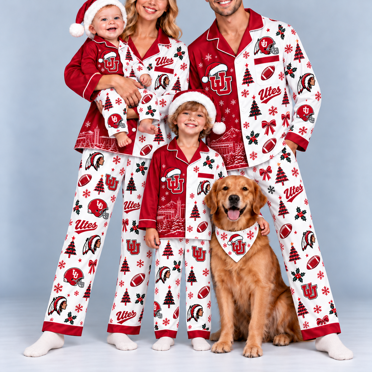 Utah Utes Family Matching Christmas Pajamas Set - Football Fan Sleepwear, Festive Family Outfit