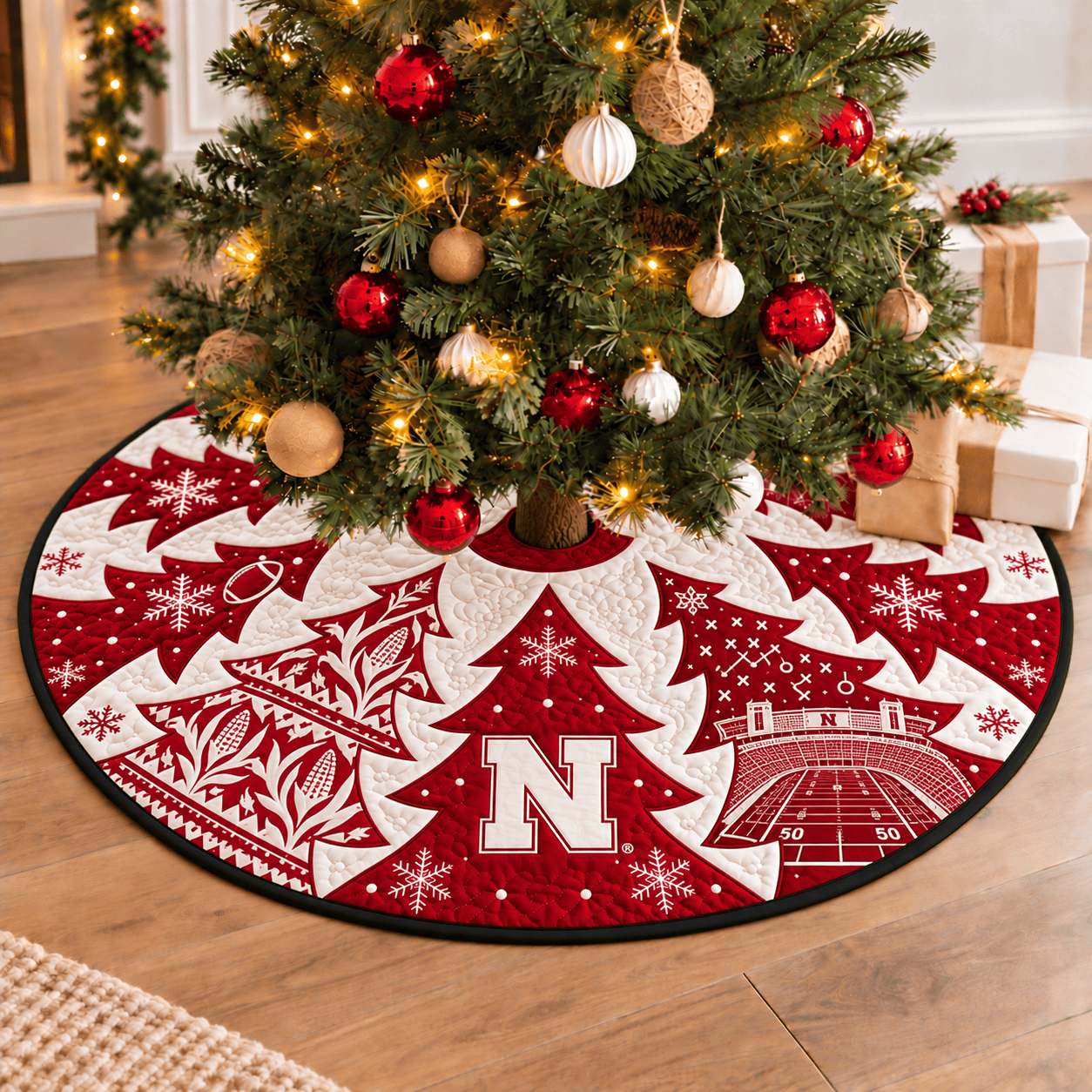 Nebraska Cornhuskers Football Fan Quilted Tree Skirt