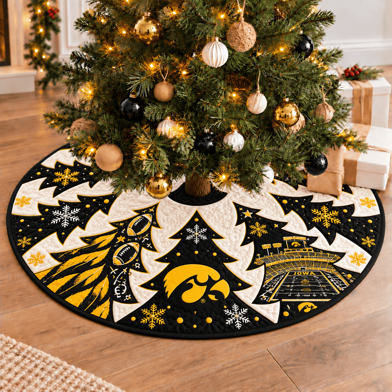 Iowa Hawkeyes Football Fan Quilted Tree Skirt