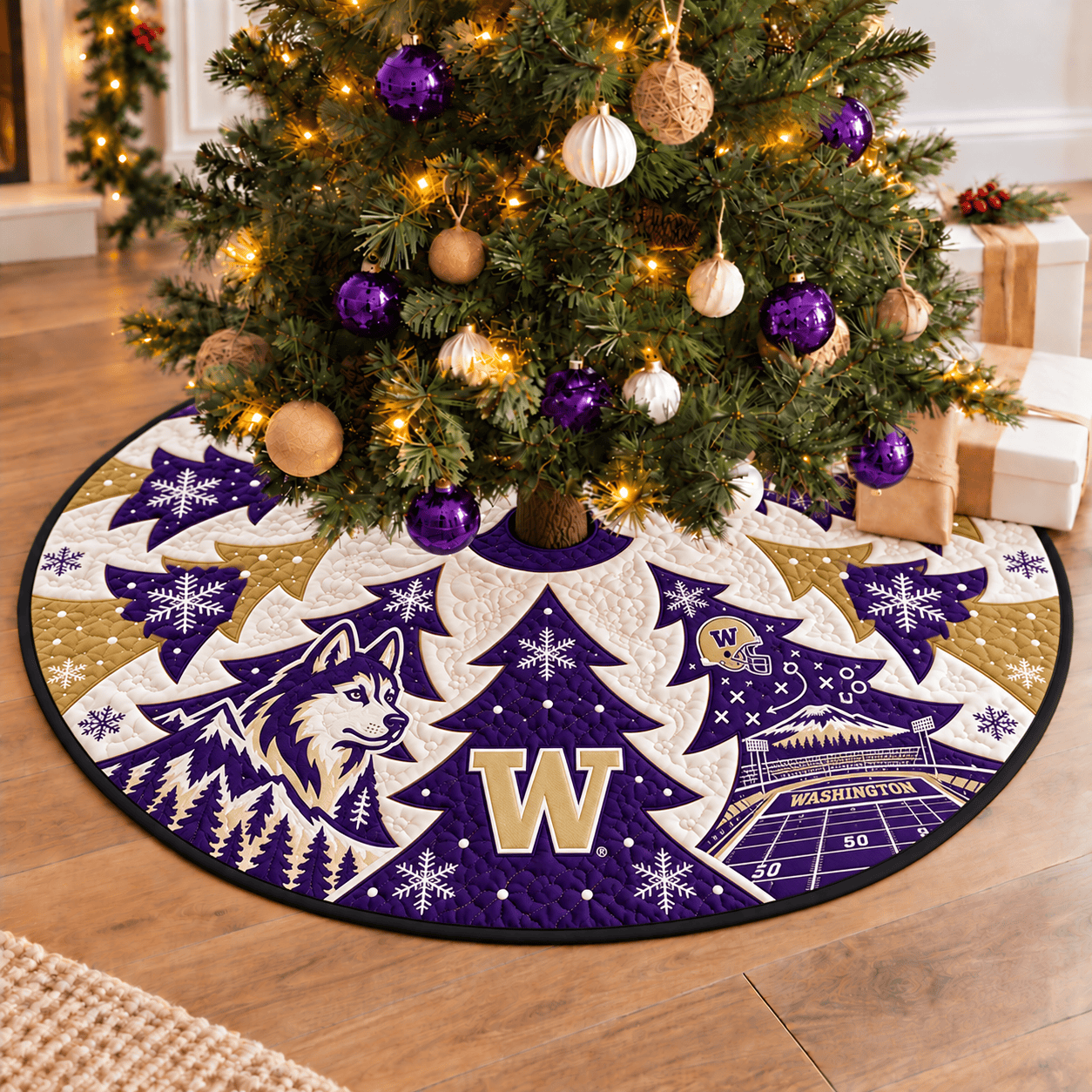Washington Huskies Football Fan Quilted Tree Skirt