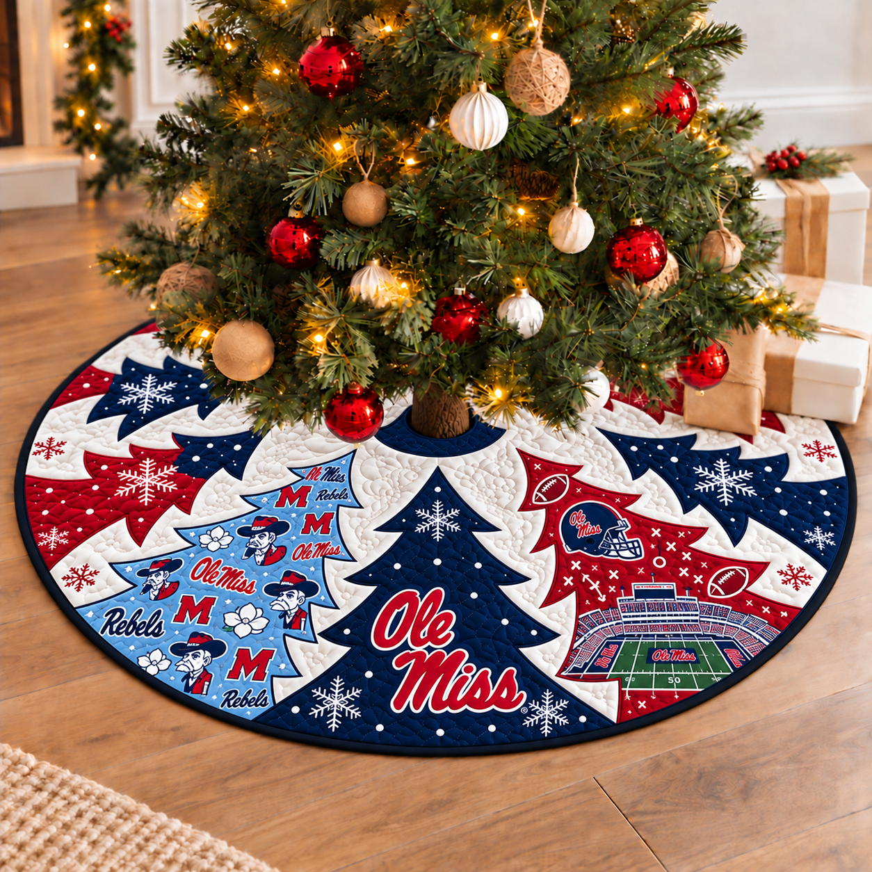 Ole Miss Rebels Football Fan Quilted Tree Skirt