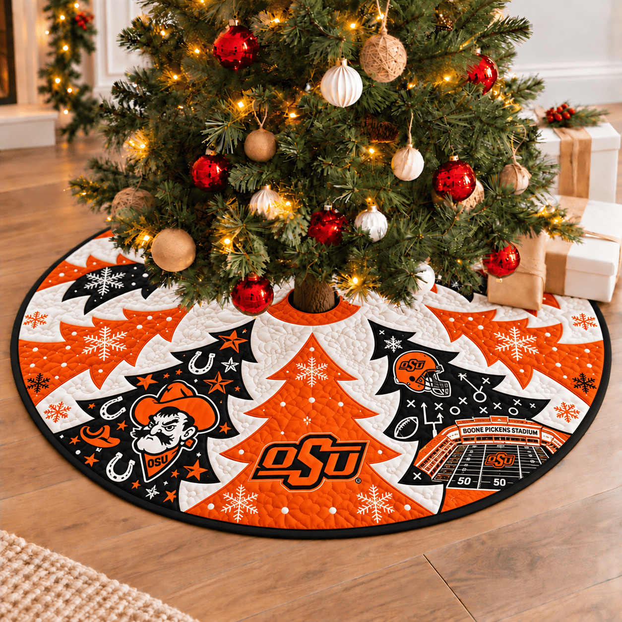 Oklahoma State Cowboys Football Fan Quilted Tree Skirt