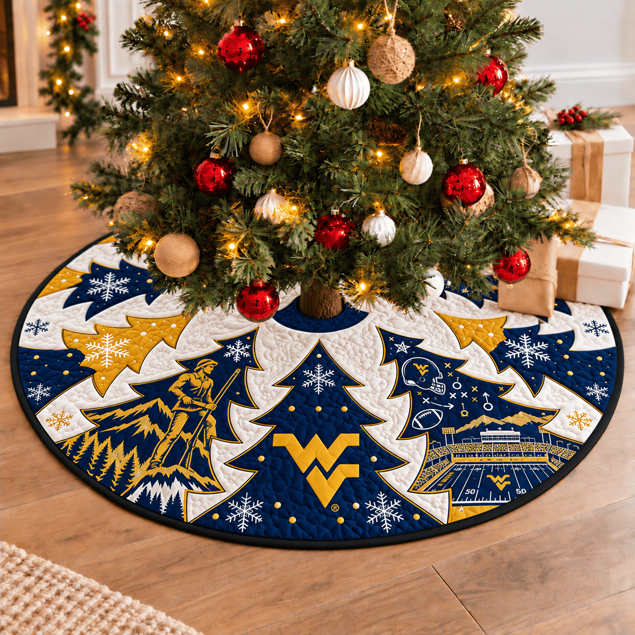 West Virginia Mountaineers Football Fan Quilted Tree Skirt