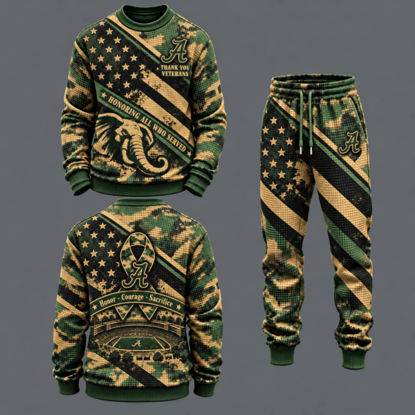 Alabama Crimson Tide Military Camo Waffle Knit Sweatshirt and Jogger Pants Set