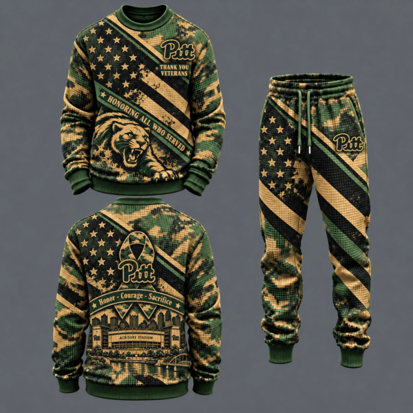 Pittsburgh Panthers Military Camo Waffle Knit Sweatshirt and Jogger Pants Set
