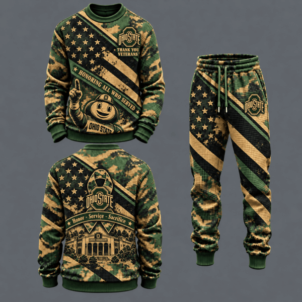 Ohio State Buckeyes Military Camo Waffle Knit Sweatshirt and Jogger Pants Set