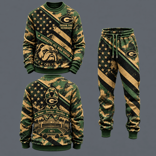 Georgia Bulldogs Military Camo Waffle Knit Sweatshirt and Jogger Pants Set