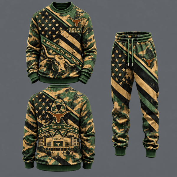 Texas Longhorns Military Camo Waffle Knit Sweatshirt and Jogger Pants Set