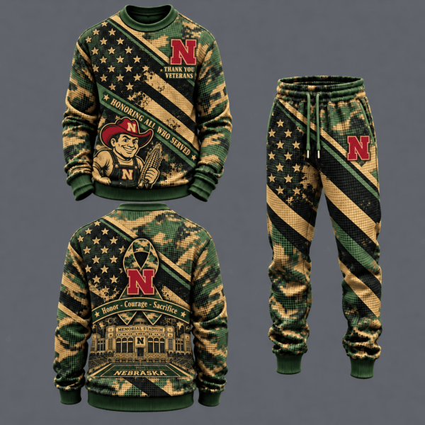 Nebraska Cornhuskers Military Camo Waffle Knit Sweatshirt and Jogger Pants Set