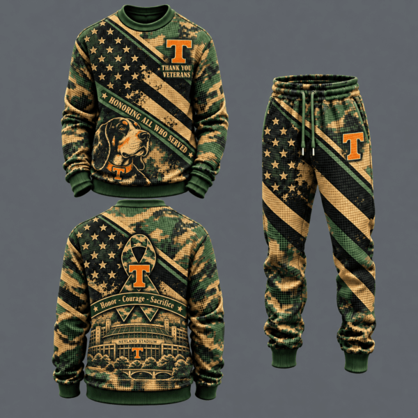 Tennessee Volunteers Military Camo Waffle Knit Sweatshirt and Jogger Pants Set