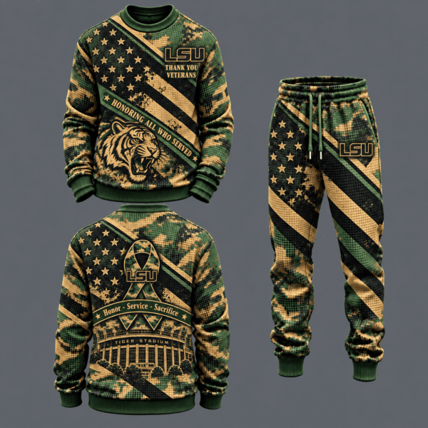 LSU Tigers Military Camo Waffle Knit Sweatshirt and Jogger Pants Set
