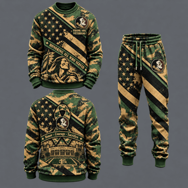 Florida State Seminoles Military Camo Waffle Knit Sweatshirt and Jogger Pants Set