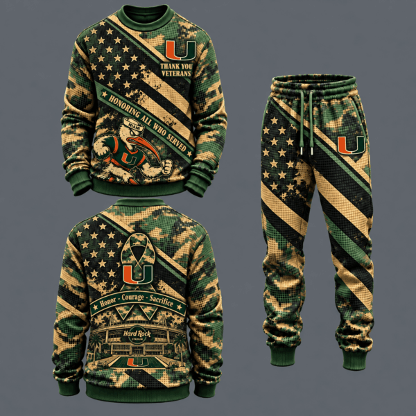 Miami Hurricanes Military Camo Waffle Knit Sweatshirt and Jogger Pants Set