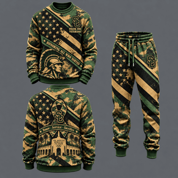 USC Trojans Military Camo Waffle Knit Sweatshirt and Jogger Pants Set