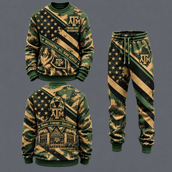 Texas A&M Aggies Military Camo Waffle Knit Sweatshirt and Jogger Pants Set