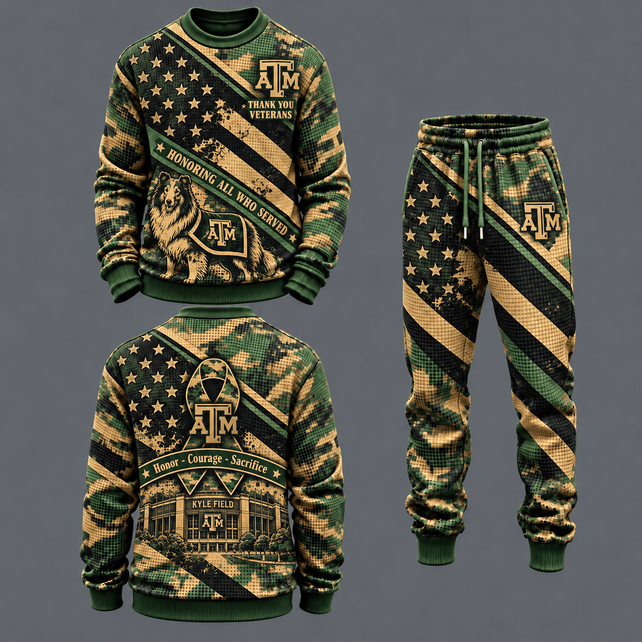 Texas A&M Aggies Military Camo Waffle Knit Sweatshirt and Jogger Pants Set