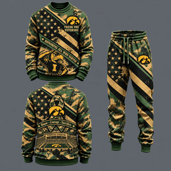 Iowa Hawkeyes Military Camo Waffle Knit Sweatshirt and Jogger Pants Set