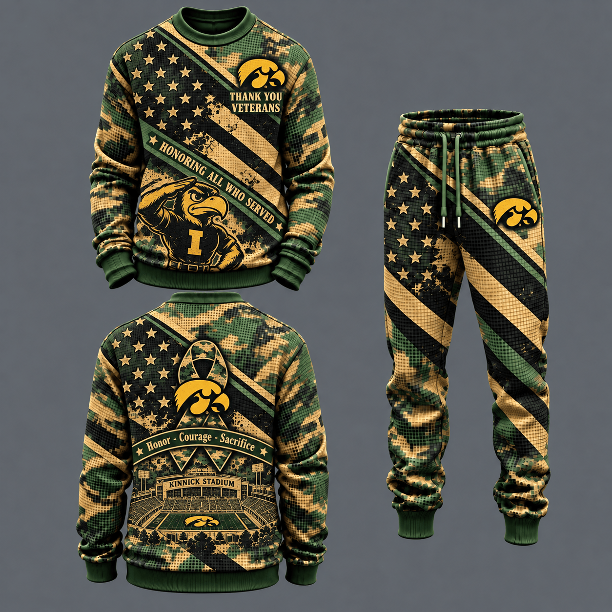 Iowa Hawkeyes Military Camo Waffle Knit Sweatshirt and Jogger Pants Set