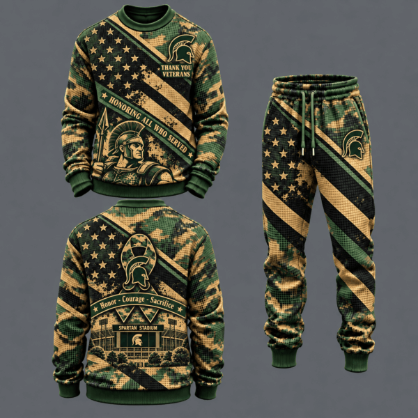 Michigan State Spartans Military Camo Waffle Knit Sweatshirt and Jogger Pants Set