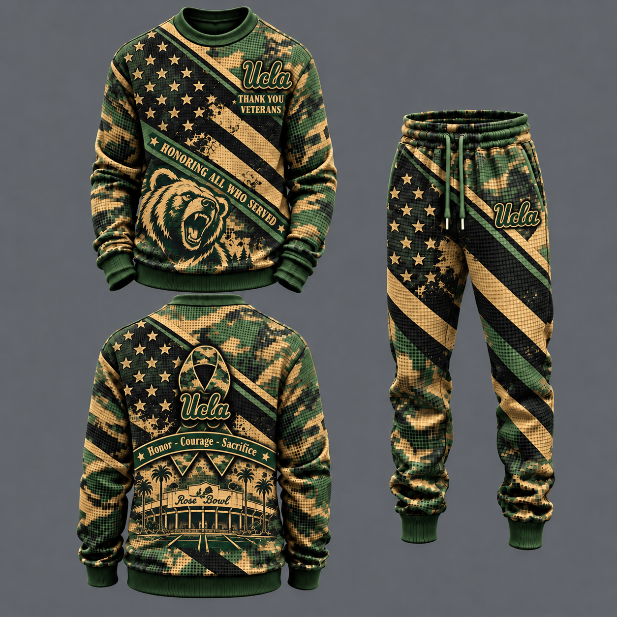 UCLA Bruins Military Camo Waffle Knit Sweatshirt and Jogger Pants Set