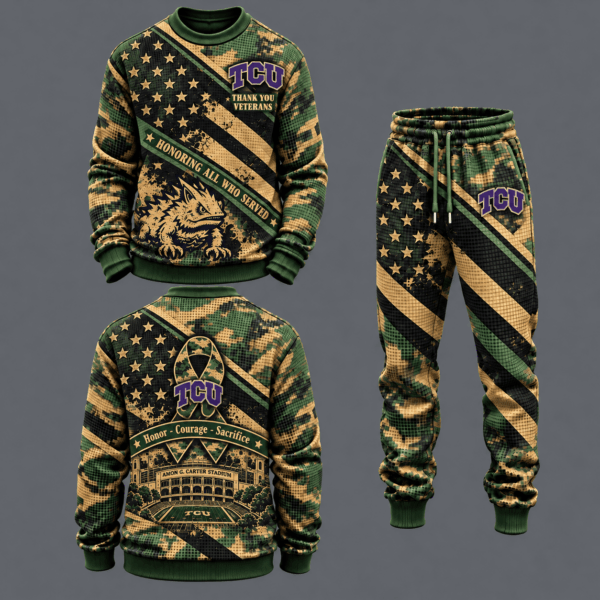 TCU Horned Frogs Military Camo Waffle Knit Sweatshirt and Jogger Pants Set