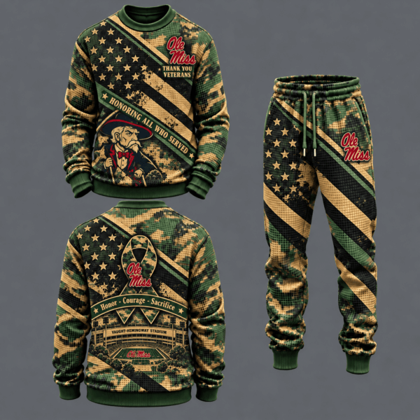 Ole Miss Rebels Military Camo Waffle Knit Sweatshirt and Jogger Pants Set
