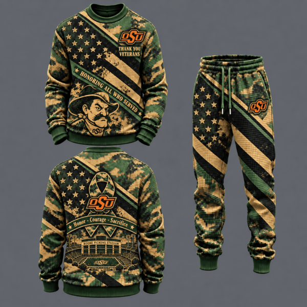 Oklahoma State Cowboys Military Camo Waffle Knit Sweatshirt and Jogger Pants Set
