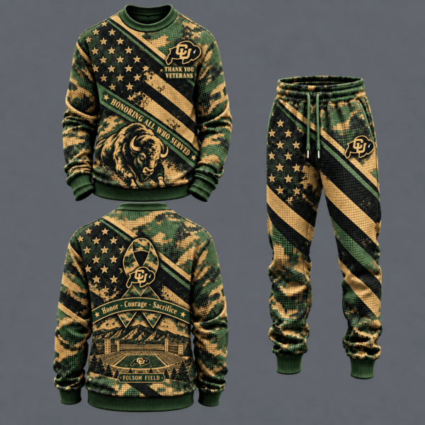 Colorado Buffaloes Military Camo Waffle Knit Sweatshirt and Jogger Pants Set