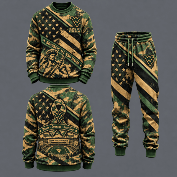 West Virginia Mountaineers Military Camo Waffle Knit Sweatshirt and Jogger Pants Set