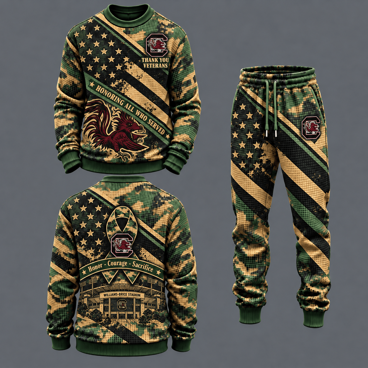 South Carolina Gamecocks Military Camo Waffle Knit Sweatshirt and Jogger Pants Set