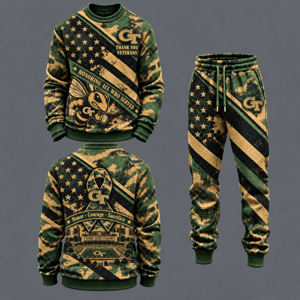 Georgia Tech Yellow Jackets Military Camo Waffle Knit Sweatshirt and Jogger Pants Set